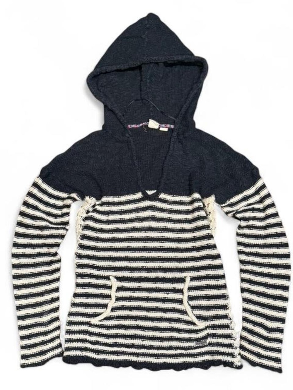 Y2K Roxy Striped Knit Crotchet Hooded Sweater